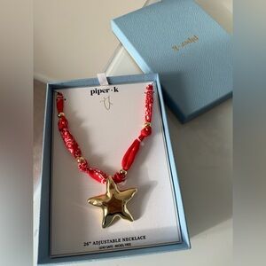 Viral Piper K Gold Star Necklace with Red scarf Accents